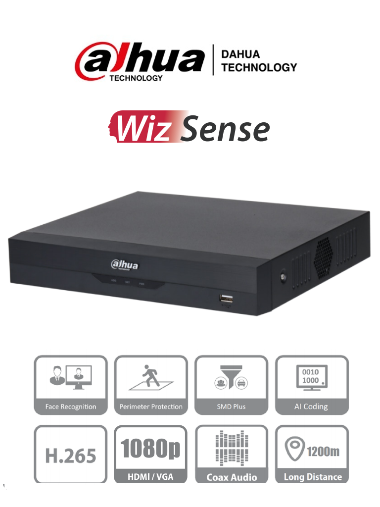 DAHUA XVR5104HS-4KL-I2 - DVR de 4 Canales 4k/ WizSense/ H.265+/ 4 Canales HDCVI+