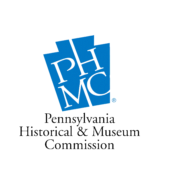 A blue keystone with the letters in white "PHMC" below is the phrase "Pennsylvania Historical & Museum Commission." This is PHMC's logo. 