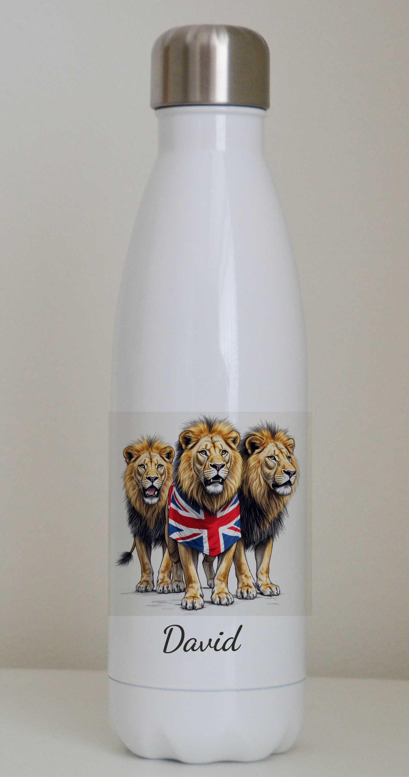 Personalised Three Lions Stainless Steel Water Bottle three designs