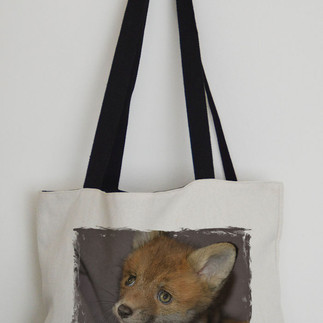 Tote bag with black handles and a Red Fox Cub Photo