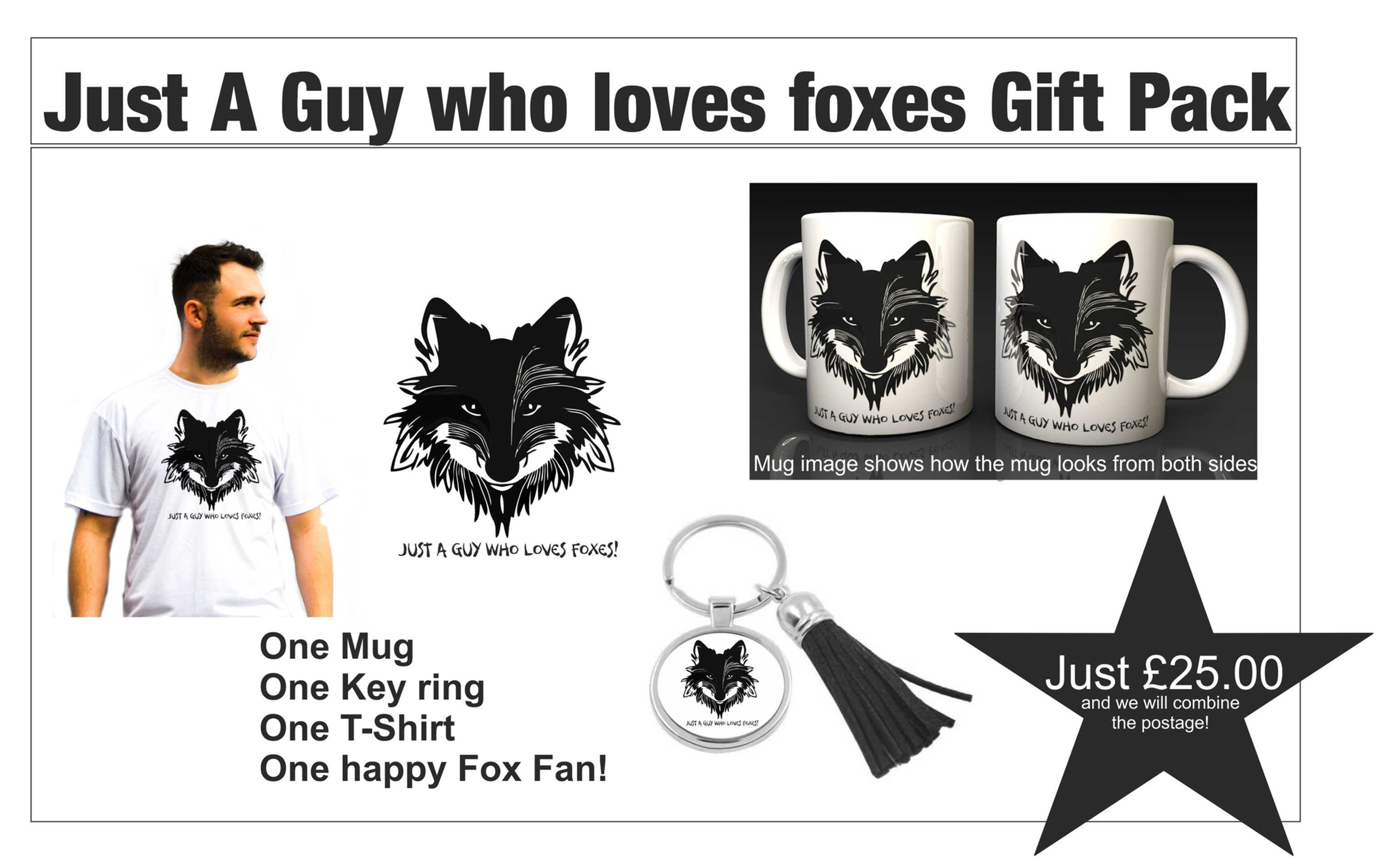 Fox | Just a Guy Who Loves Foxes Gift Pack, Fox T-Shirt, Fox Mug, Fox Key Ring