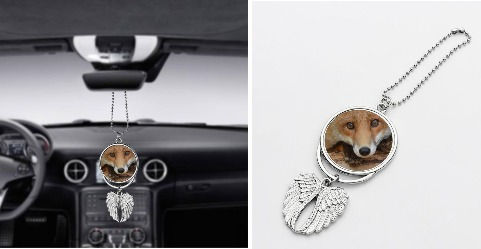 Thumbnail: Angel Wings Fox Car Pendants with a choice of Red Fox Image