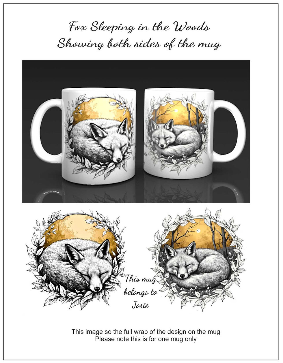 Fox Sleeping in the Woods Personalised Fox Mug | Ceramic Fox Mug