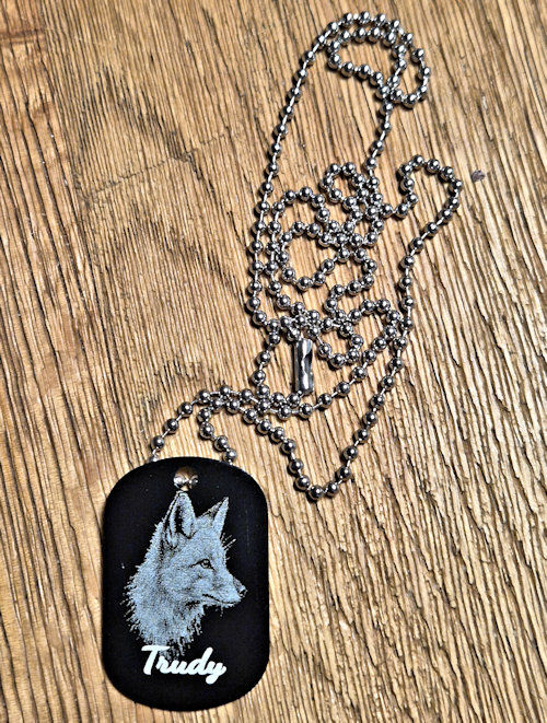 Thumbnail: Laser Engraved Personalised Fox Black Dog Tag Necklace, any name