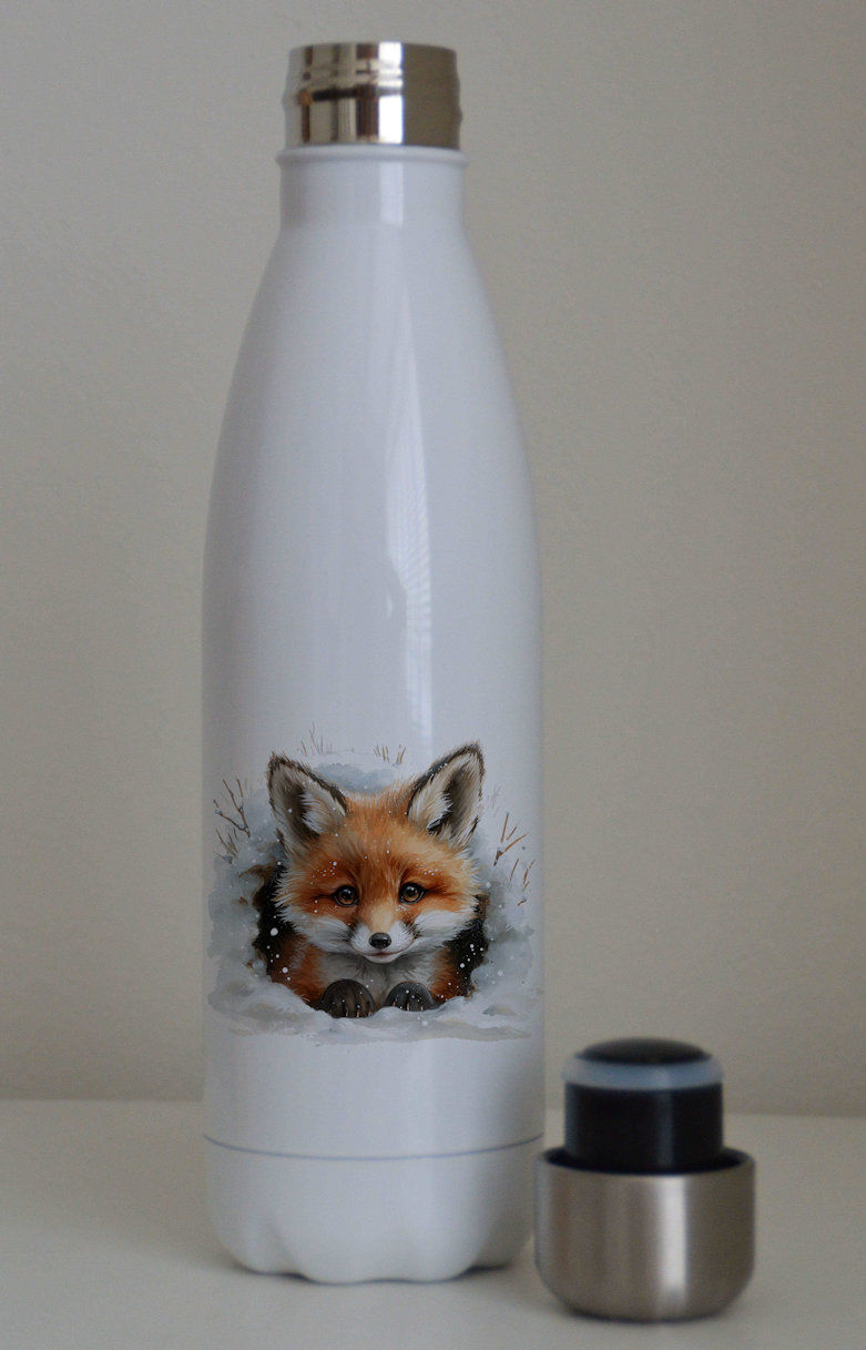 Thumbnail: Personalised Nine designs Fox Badger and Hedgehog  Stainless Steel Water Bottle