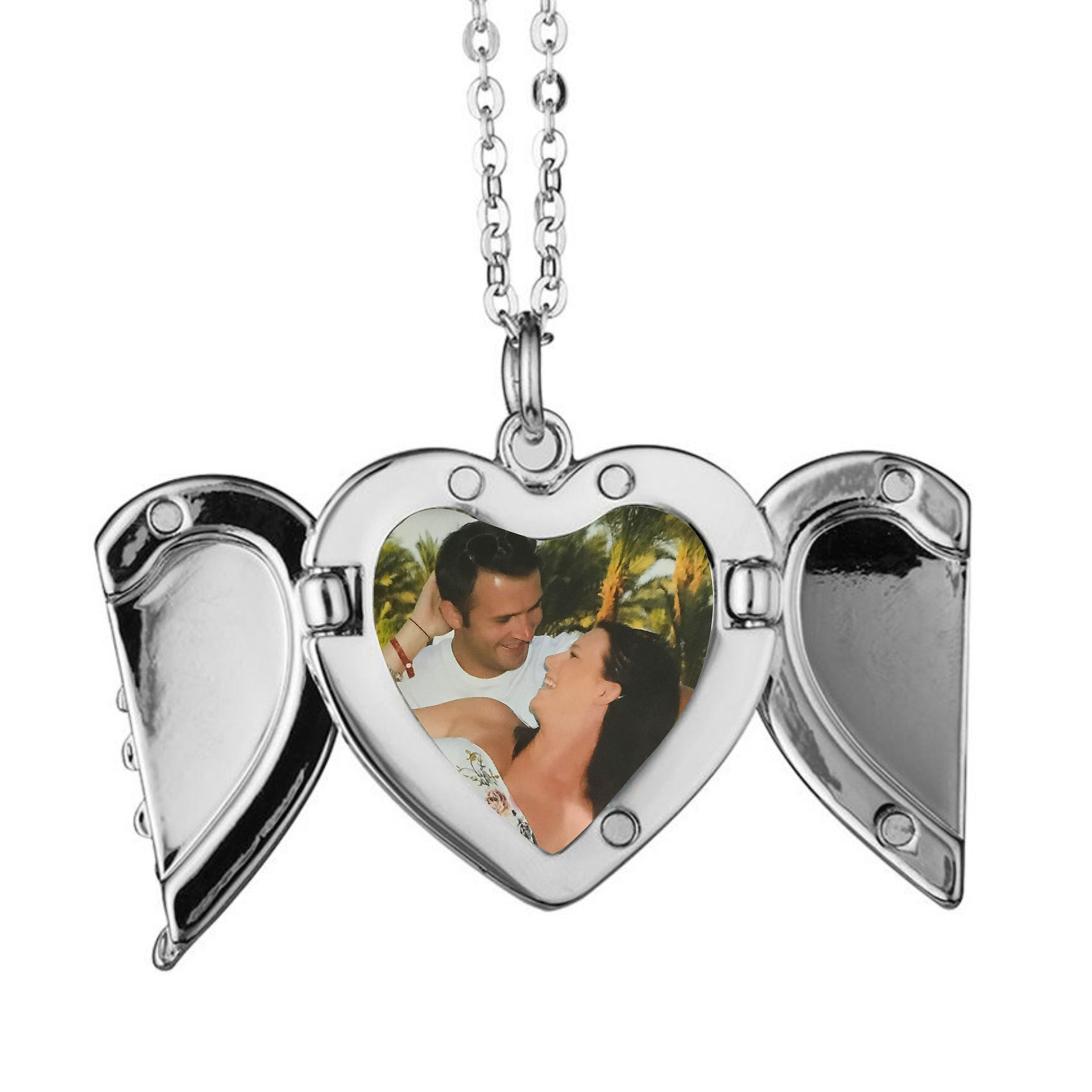 Angel Wings Necklace personalised with your photograph. Heart Locket Necklace