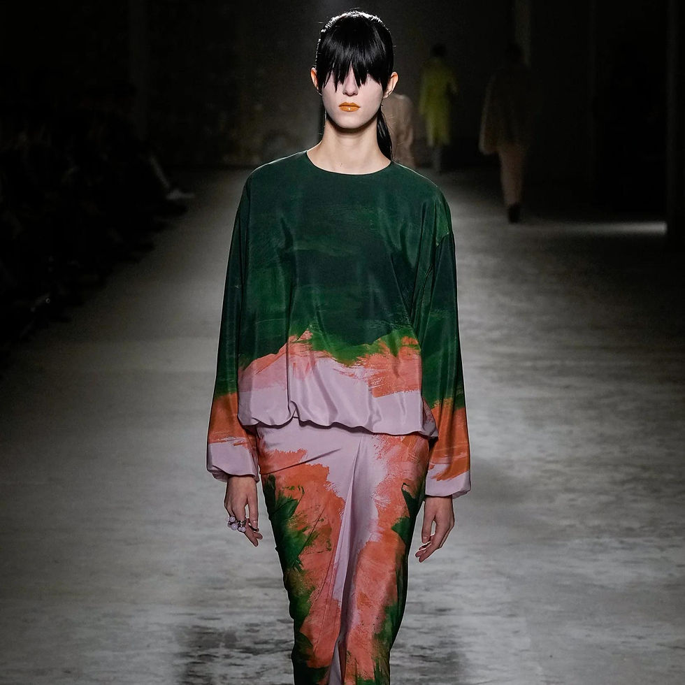 Blurred pattern and distorted print direction for AW27-28 womenswear