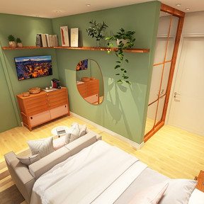 Um quarto aconchegante, para maratonar séries e filmes!