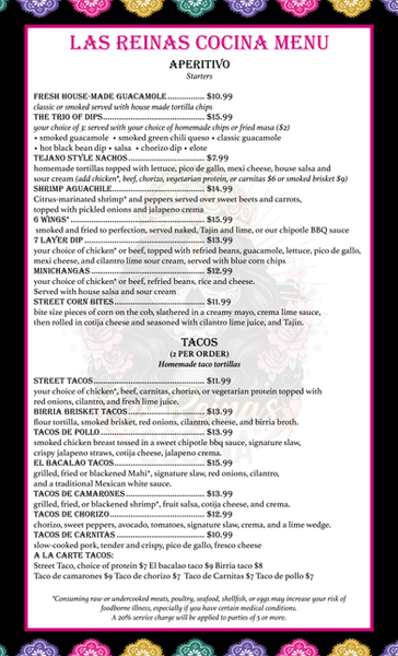 Las Reinas Menu 1