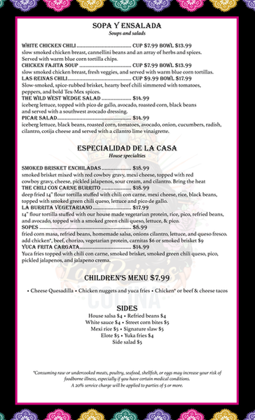 Las Reinas menu 2
