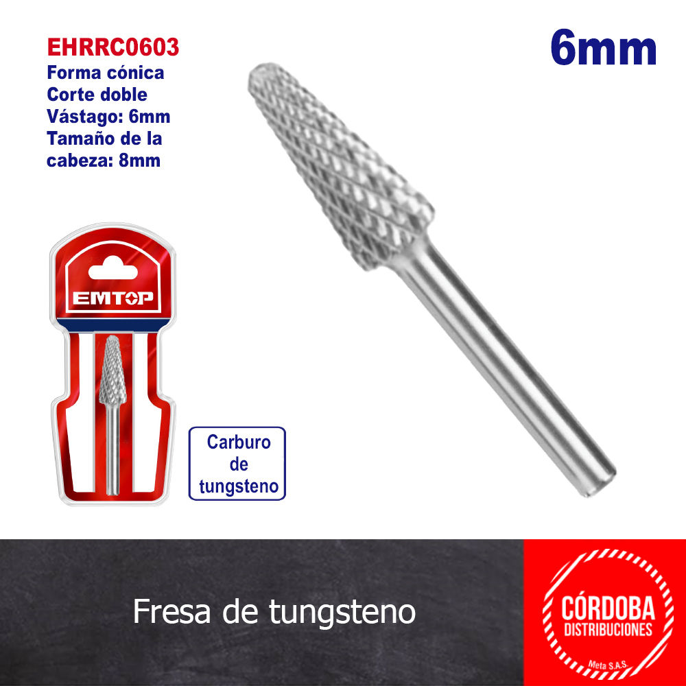 Fresa cónica tungsteno 6mm