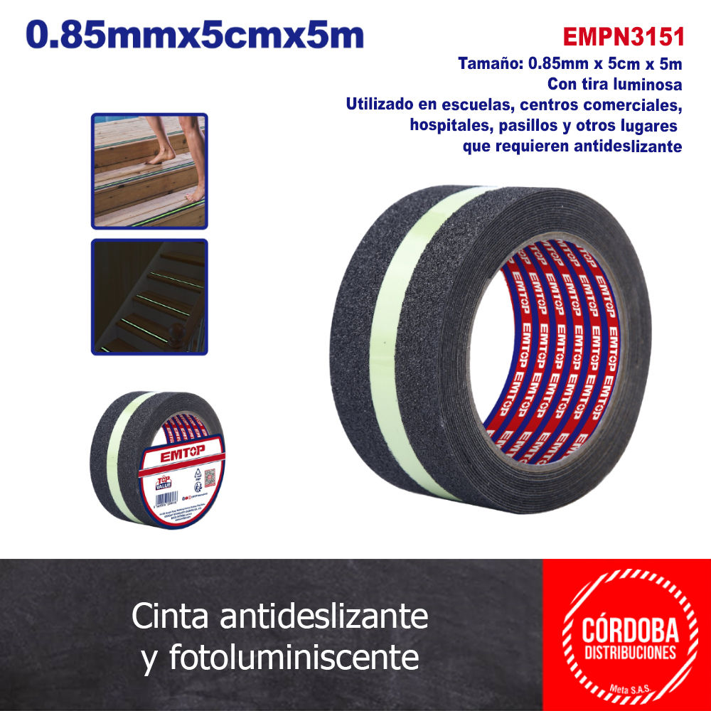 Cinta antideslizante y fotoluminiscente 5mt EMPN3151