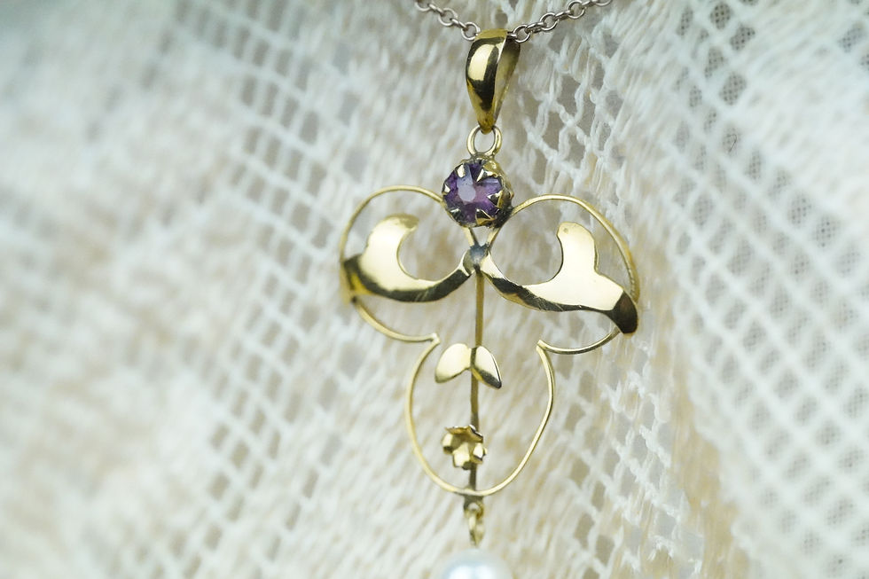 Thumbnail: Antique Edwardian Art Nouveau 9ct Amethyst & Pearl pendant 