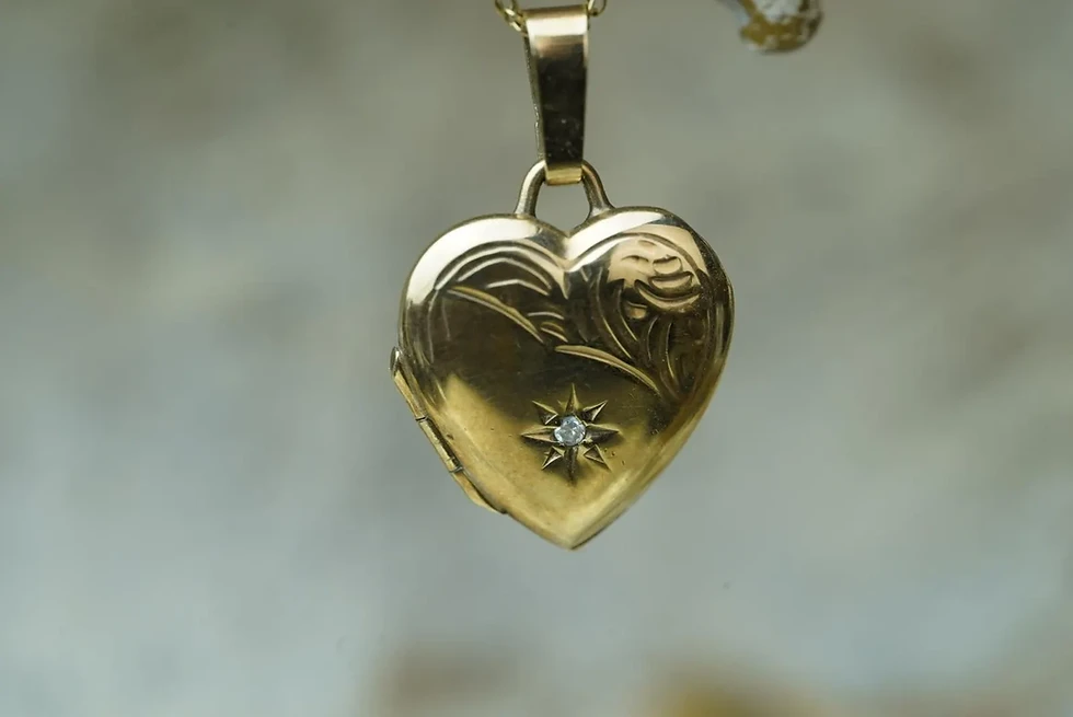 Thumbnail: 9ct Gold & Diamond Heart locket Pendant vintage Victorian style 1995