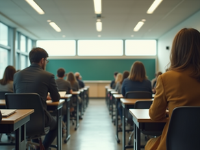 High angle view of a university classroom