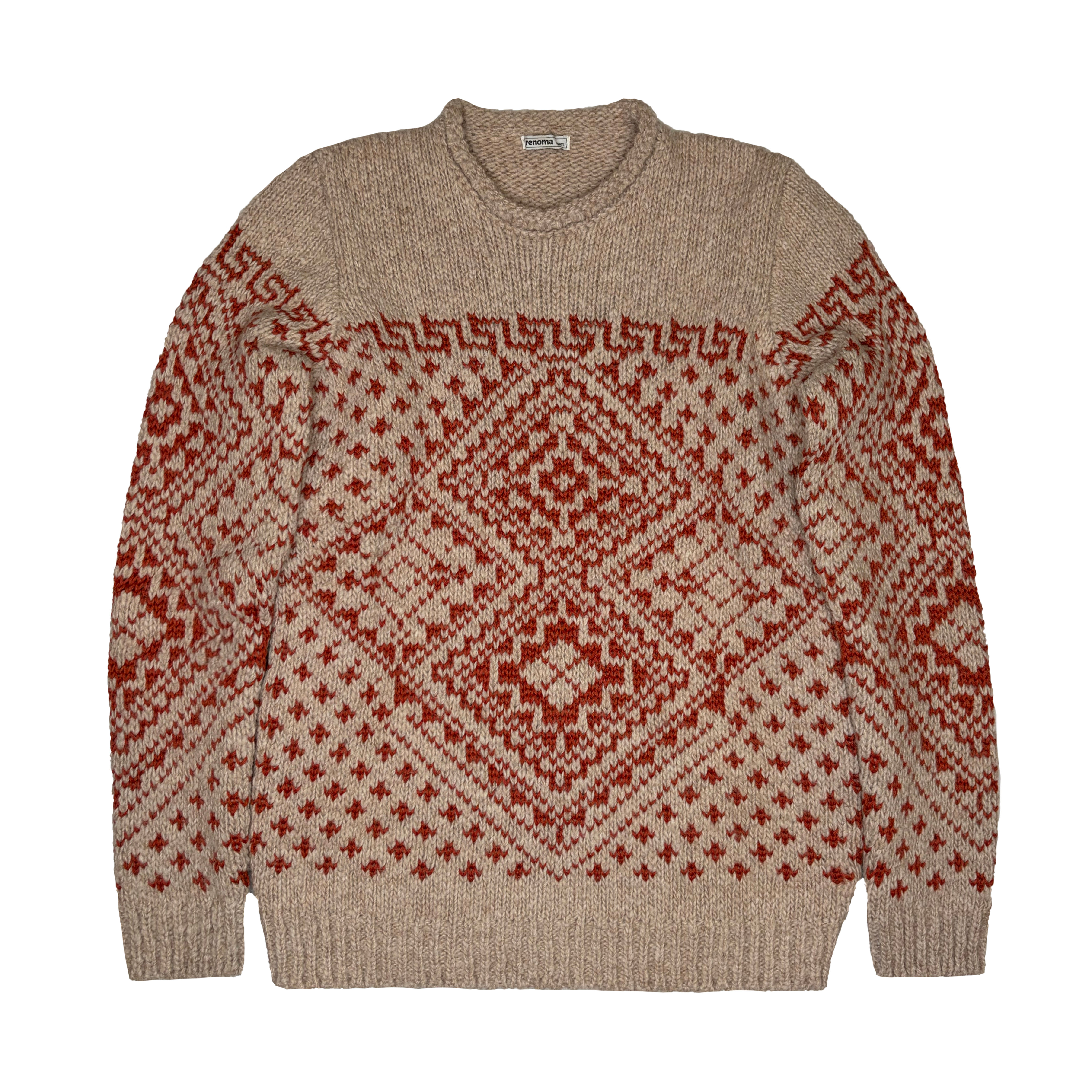 Pull Jacquard en laine rouge et écru