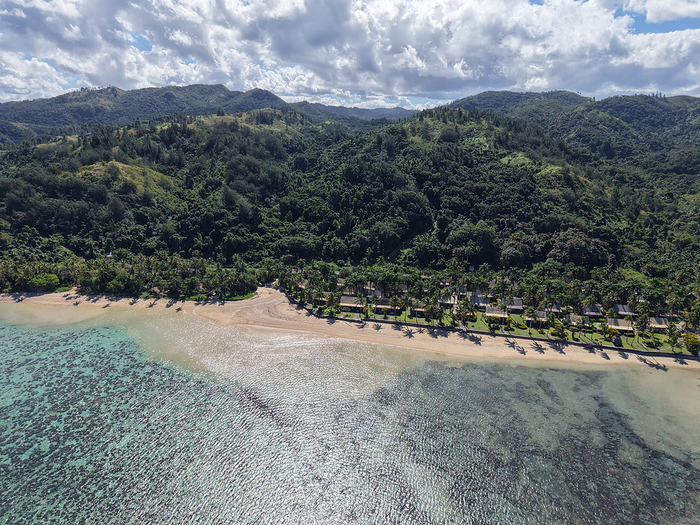 Wide angle view of a tranquil beach in Fiji