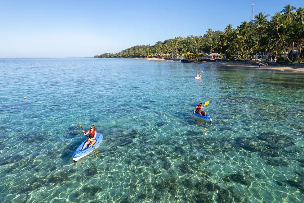Wide angle view of a pristine beach in Fiji