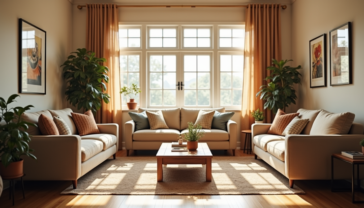 Eye-level view of a cozy living room in a co-living home designed for female veterans in Maricopa County