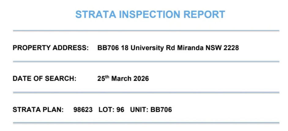 Strata report - SP98623 -BB706/18 University Rd Miranda