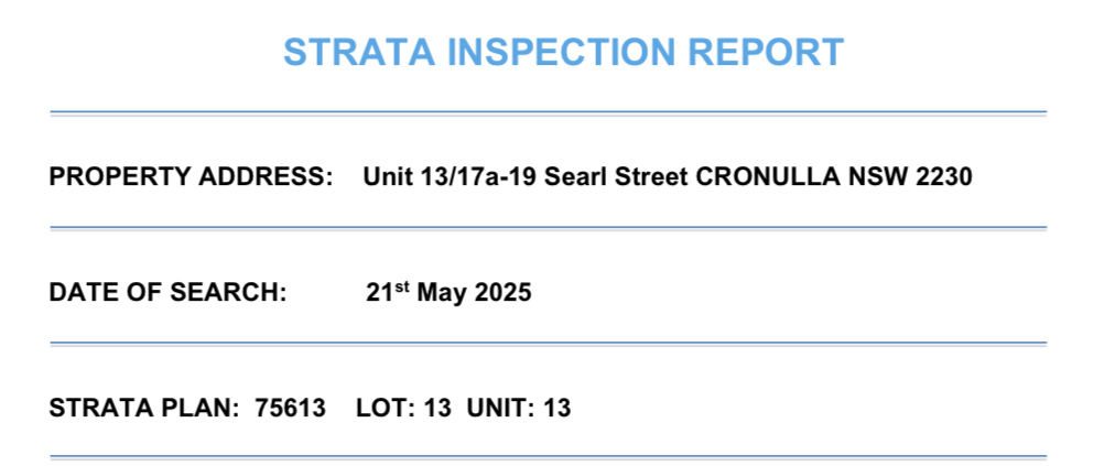 Strata report SP75613 - Lot 13 / 17a - 19 Searl Street Cronulla