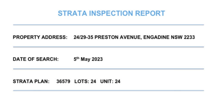 Strata report - SP 36579 Lot 24 / 29-35 PRESTON AVE ENGADINE