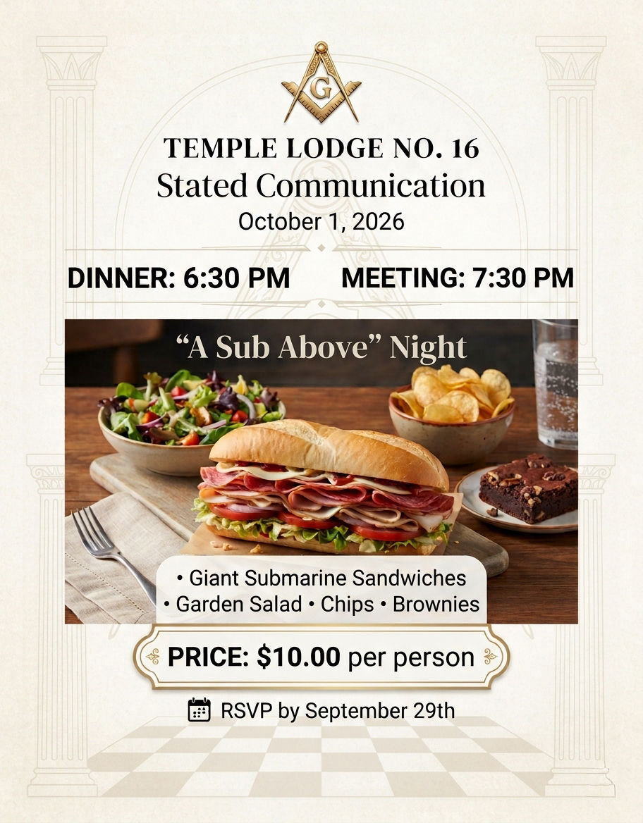 Stated Communication 10/1 & Sandwich Night