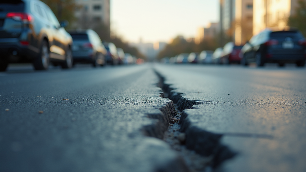 Close-up view of a freshly filled crack in a parking lot surface