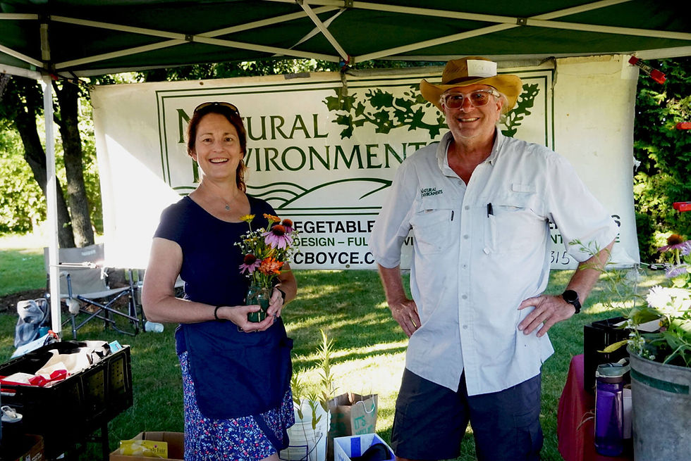 Peggy Malecki (left) and Robert Boyce, owner of Natural Environments in Lake Zurich, Illinois, at the farmers market event at Ravinia Festival on July 29. Peggy is publisher of Natural Awakenings Chicago magazine. Photo by Bob Benenson