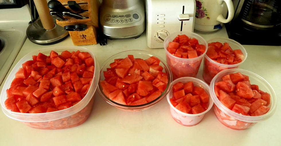 Cut-up fruit from a 22 lb. watermelon