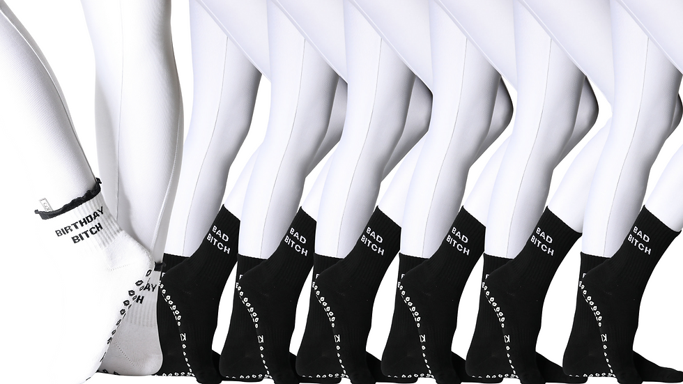 Thumbnail: Multiple pairs of black grip socks shown in sequence, emphasizing bundle quantity and uniform style.
