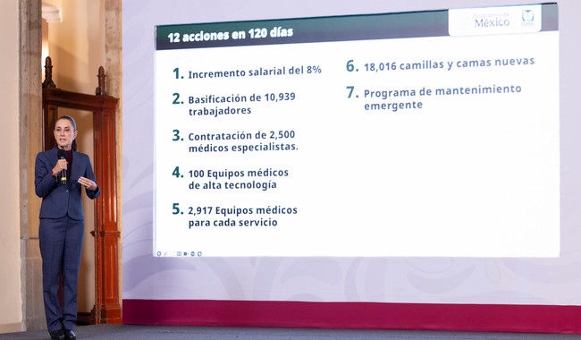Anuncia Sheinbaum 12 acciones en 120 días para mejorar atención y condiciones de trabajadores en el IMSS