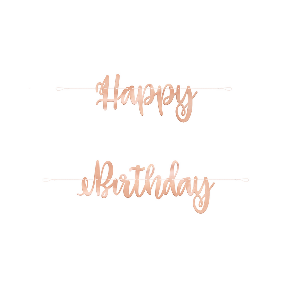Rose Gold Script Happy Birthday Banner 3½ ft. 2 pc.