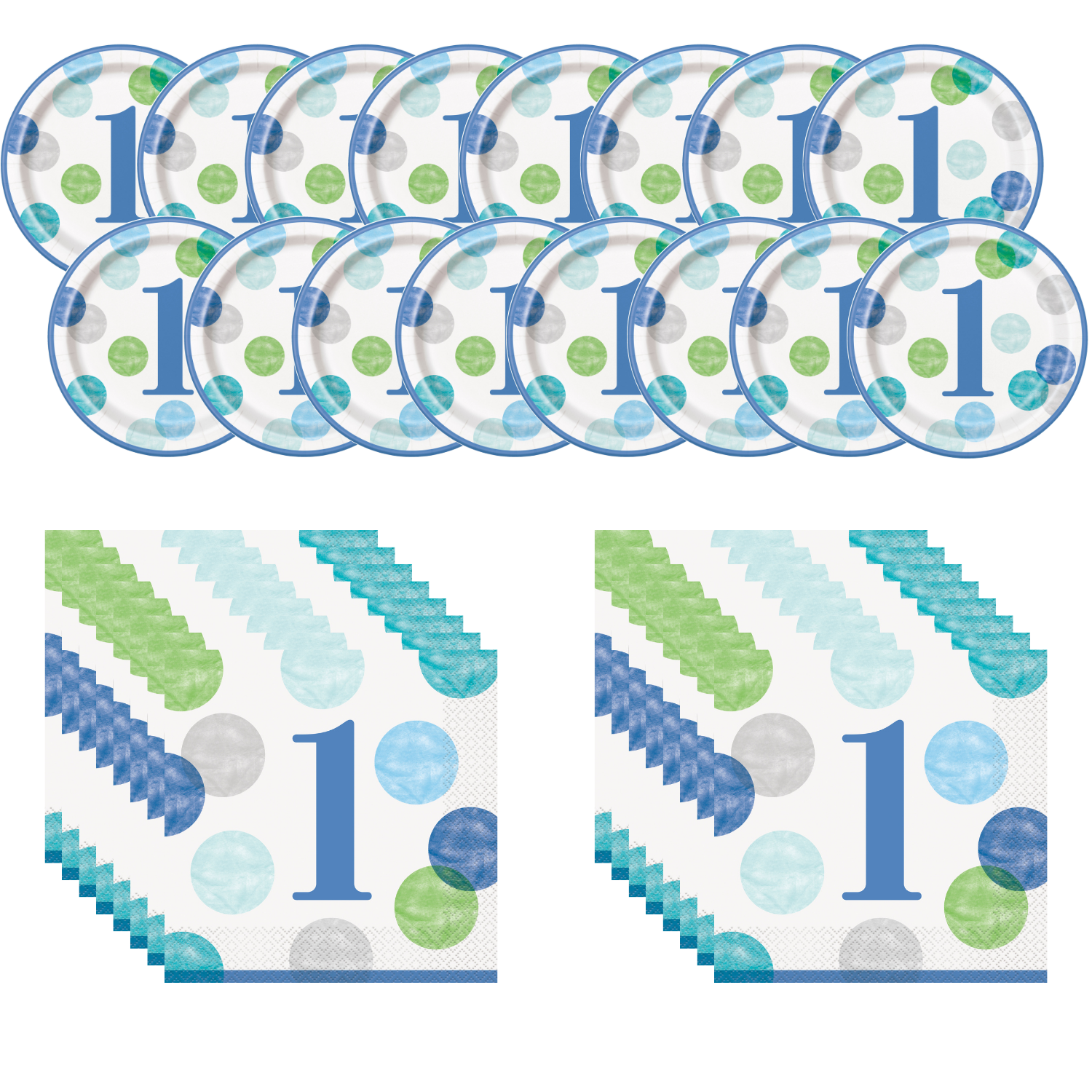 1deful Blue Dot Birthday Party Basic Value Pack for 16 Guests