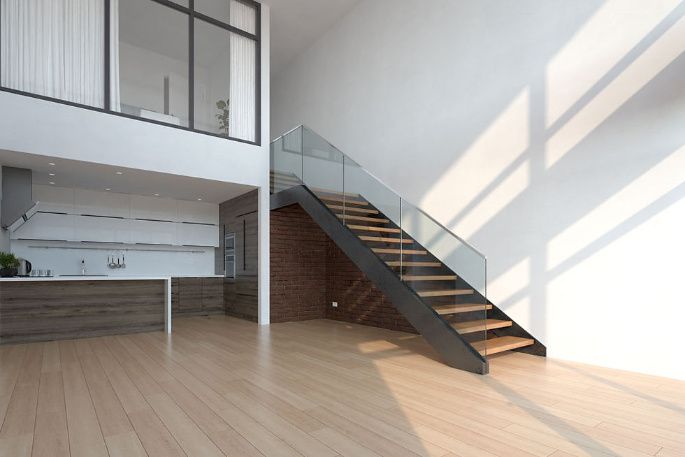 Escalera con barandilla de vidrio