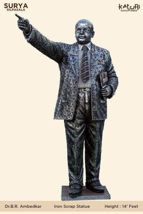 14-feet Height Dr. B.R. Ambedkar statue standing in bronze or Fiber – ideal for public installations, crafted by Surya Silpasala (Katuri Sculptures), Tenali and Bengaluru
