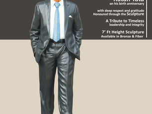 Realistic bronze and fibre sculpture tribute to Shri Ratan Tata on display at Katuri Art Gallery, crafted by Katuri Sculptures, showcasing fine detail and lifelike expression.