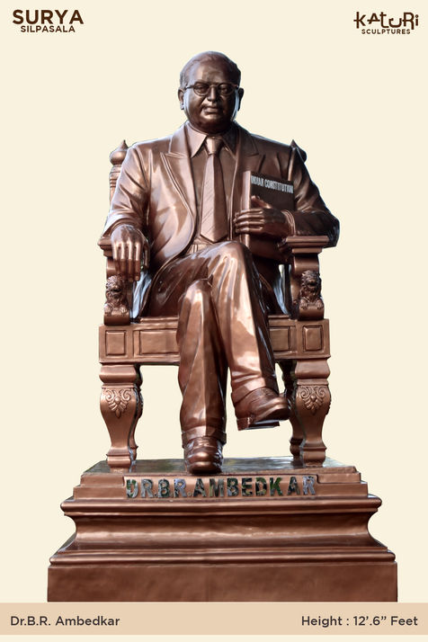 12.6 -feet Height Dr. B.R. Ambedkar statue sitting in chair in bronze or Fiber – ideal for public installations, crafted by Surya Silpasala (Katuri Sculptures), Tenali and Bengaluru