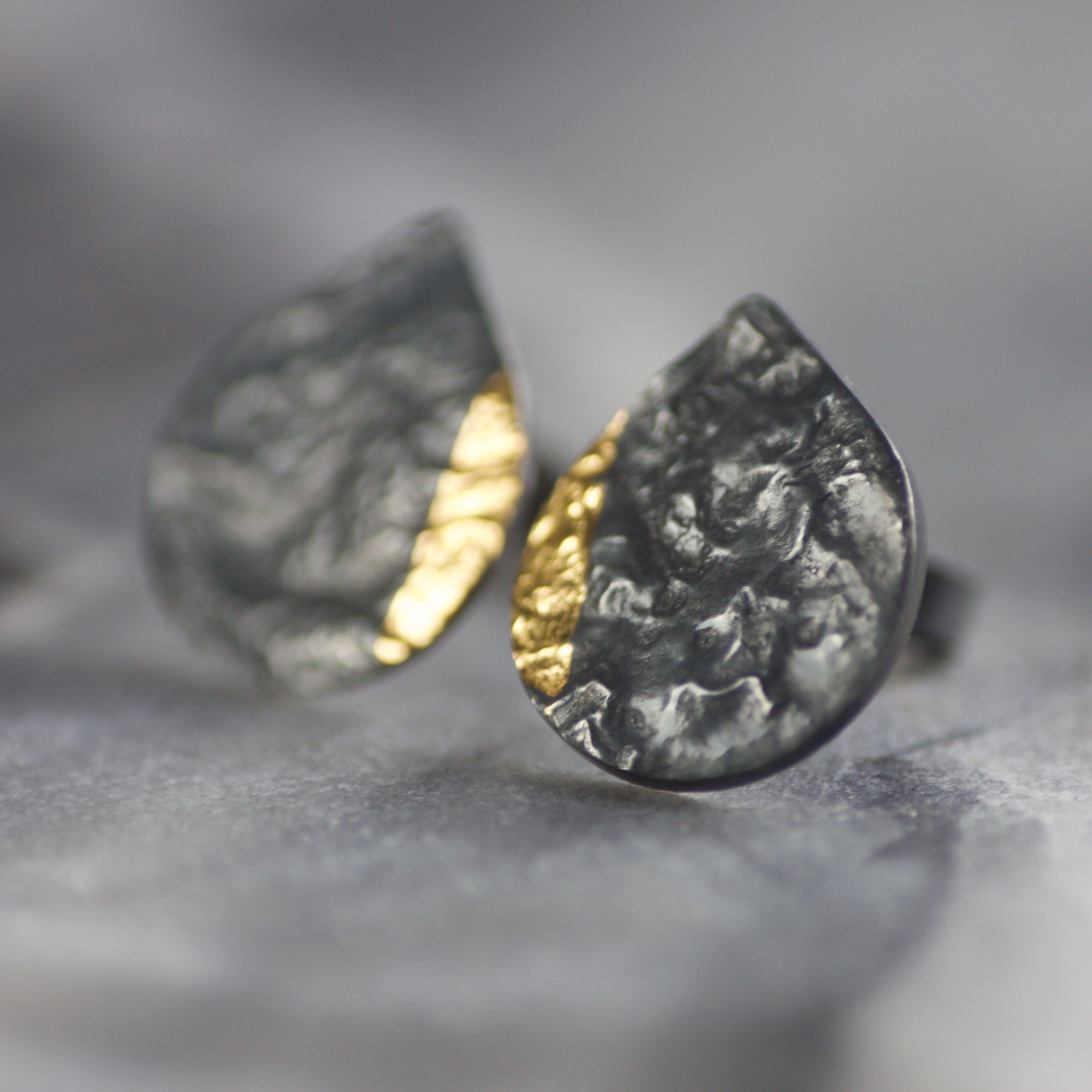 Lisa Crockard | Silver & Gold Teardrop Textured Keum Boo Studs