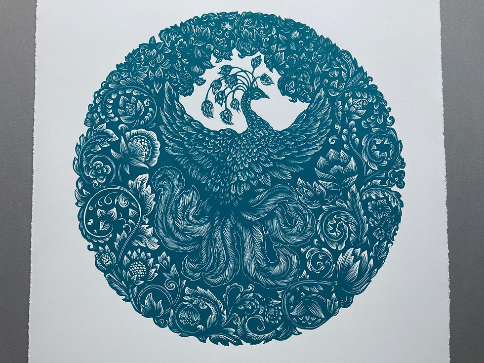 Thumbnail: Masha and The Prints | “Firebird” Original linocut