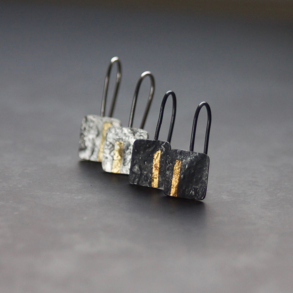 Thumbnail: Lisa Crockard | LINEAR Oxidised Silver & Gold Keum Boo Square Drop Earrings