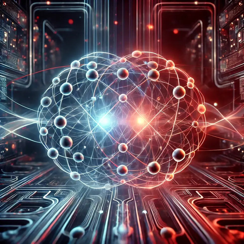 Two particles fused together to represent quantum entanglement