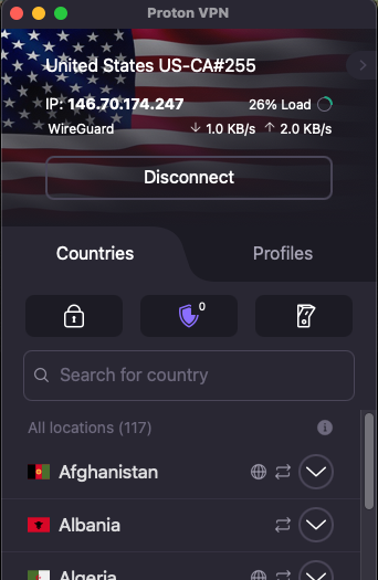 Showing connected VPN view