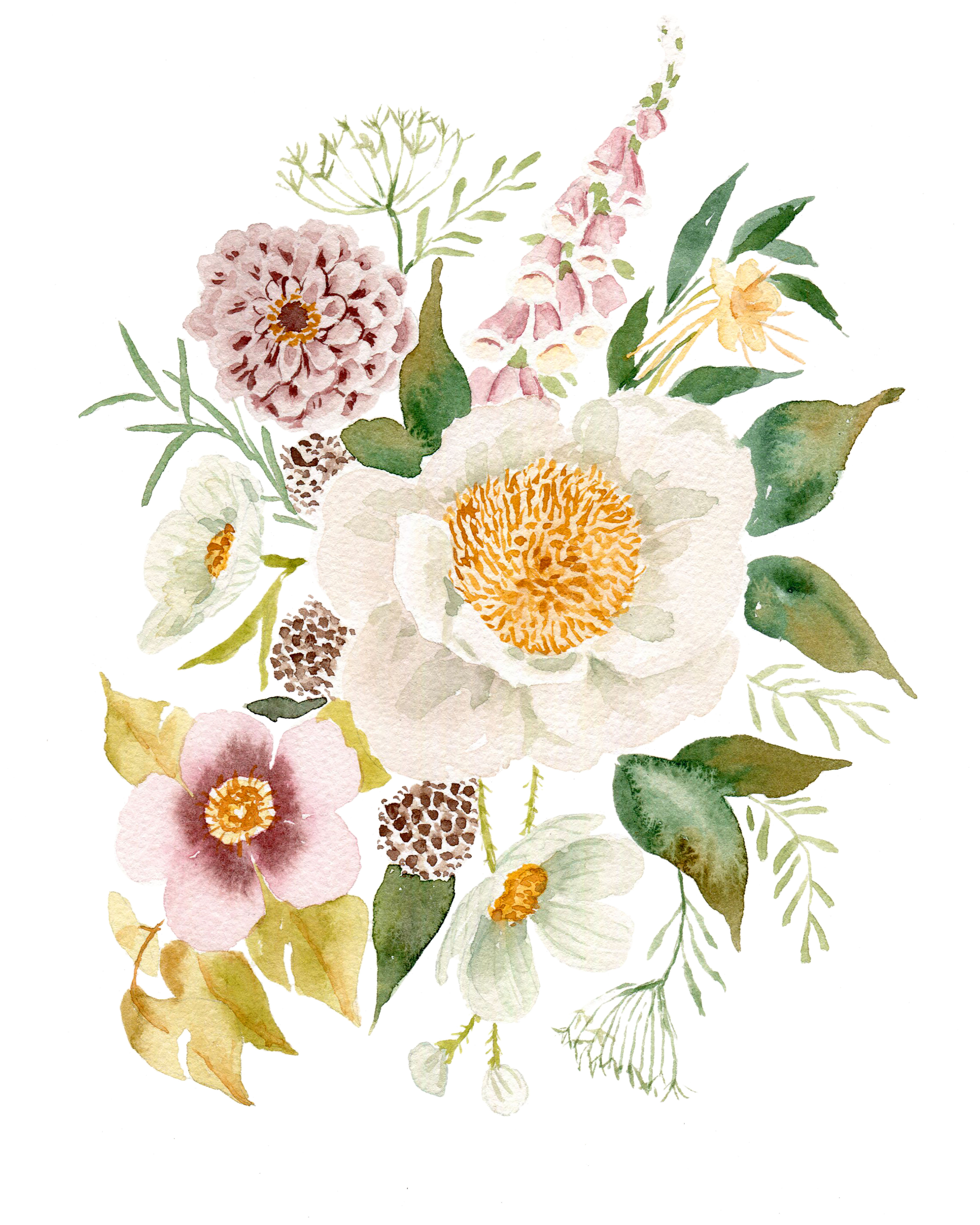 "Muted Peony and Foxglove Bouquet"