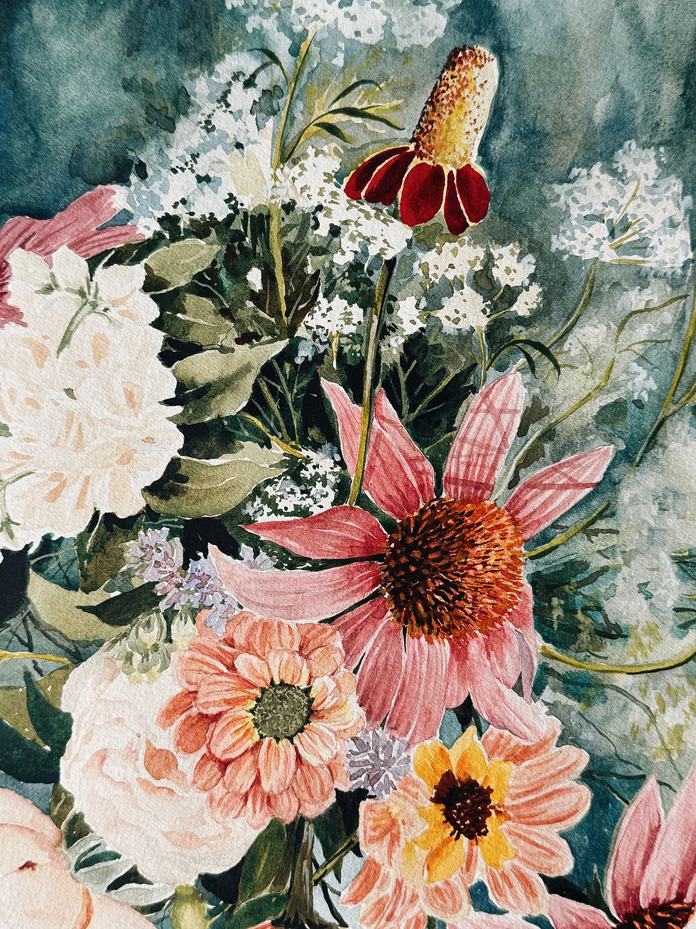 Thumbnail: "Oval Wildflowers on Blue" 22x15