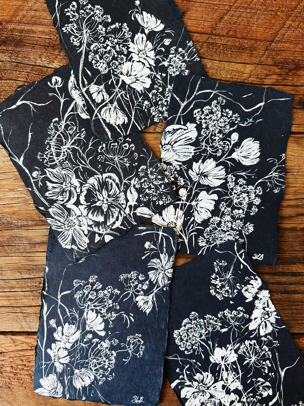 Thumbnail: "Wild No. 3 "Blue Botanicals 5x7 Original on Handmade Paper