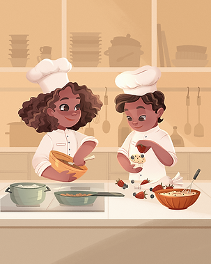 Children cooking - Illustration by Ann Pomelova