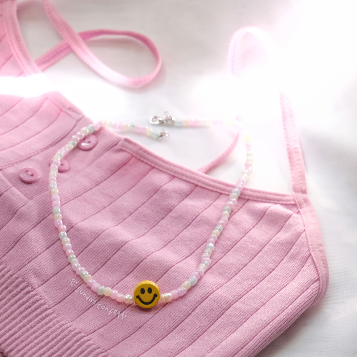 Classic Pastel Rainbow Smiley with freshwater pearls Choker necklace