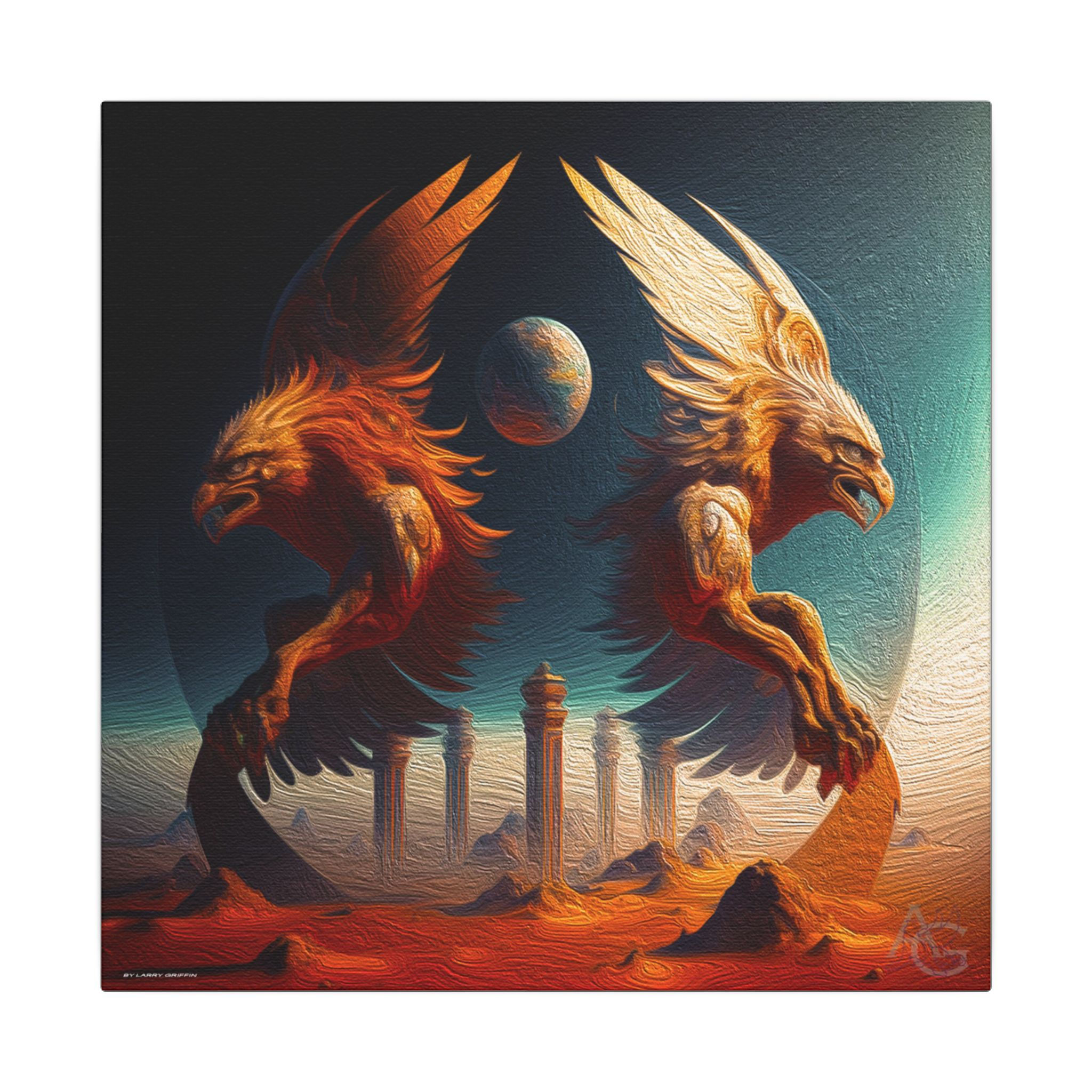 Two Griffins Over Temple Ruins (Canvas)