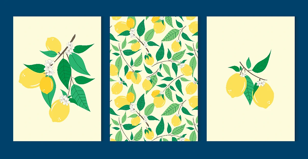 a photo of the different stages of a lemon tree growing.